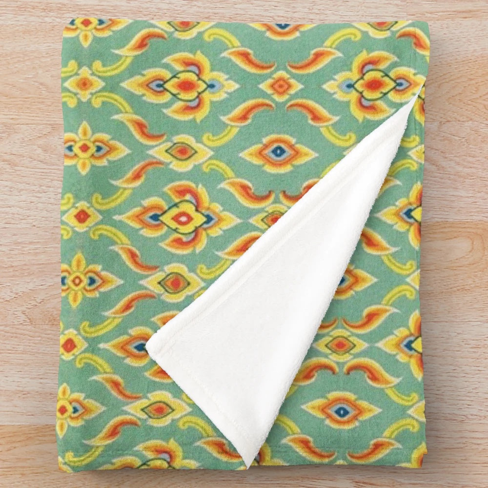 Thai pattern plush blanket with abstract floral texture design