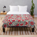 Uzbekistan Suzani inspired plush blanket with floral embroidery