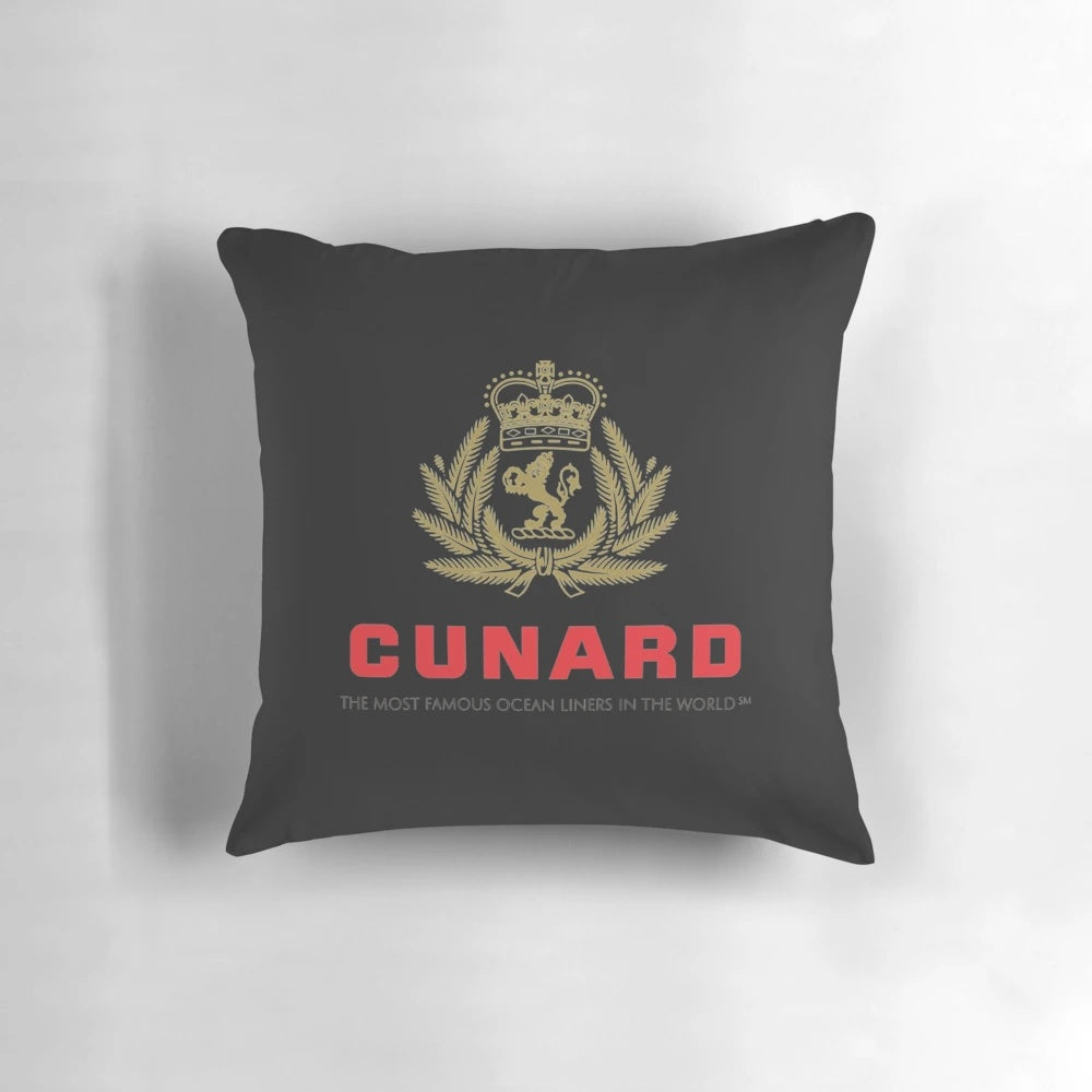 Elegant vintage-inspired cruise ship pillow featuring the iconic Cunard design
