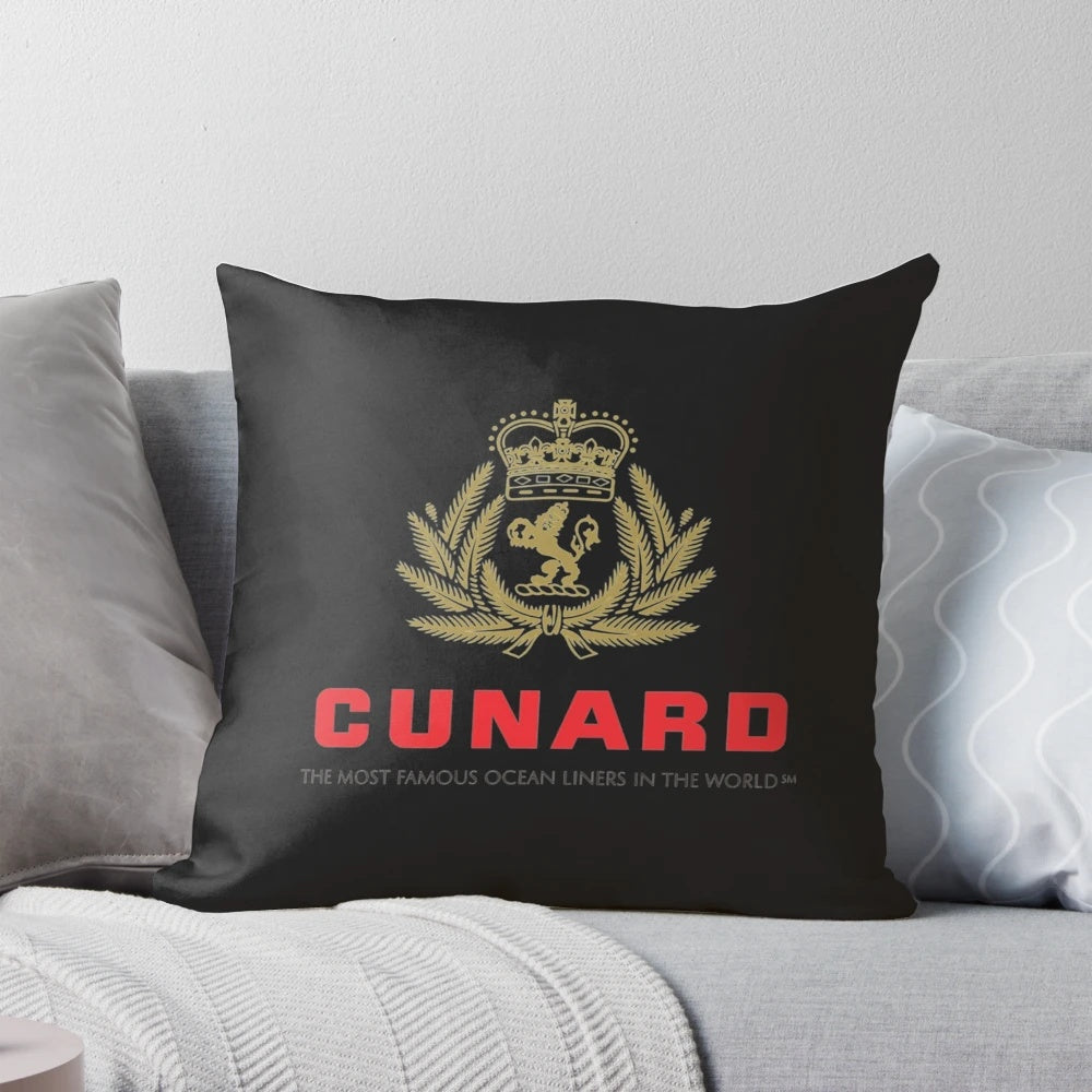Elegant vintage-inspired cruise ship pillow featuring the iconic Cunard design