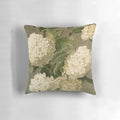 Vintage-style white hydrangea floral decorative pillow