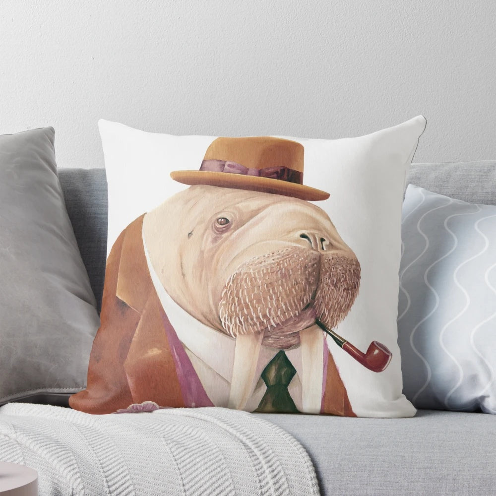 A charming illustration of a well-dressed walrus smoking a pipe, perfect for a modern nursery or child's bedroom.