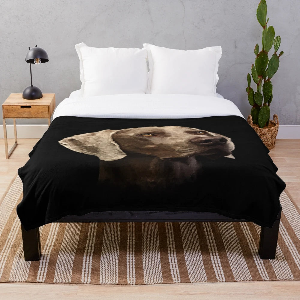 Weimaraner dog portrait plush blanket
