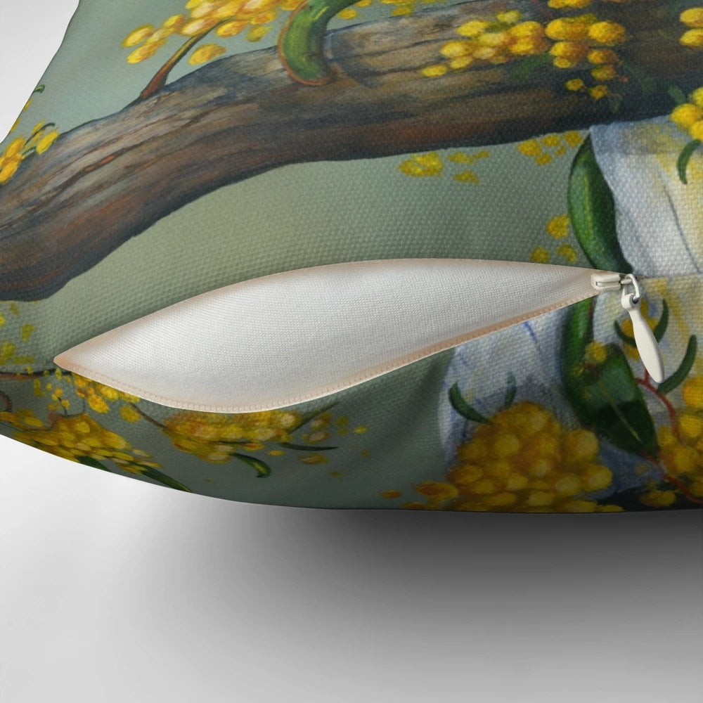 A beautifully designed white cockatoo pillow, showcasing the graceful and vibrant plumage of this iconic Australian native bird.