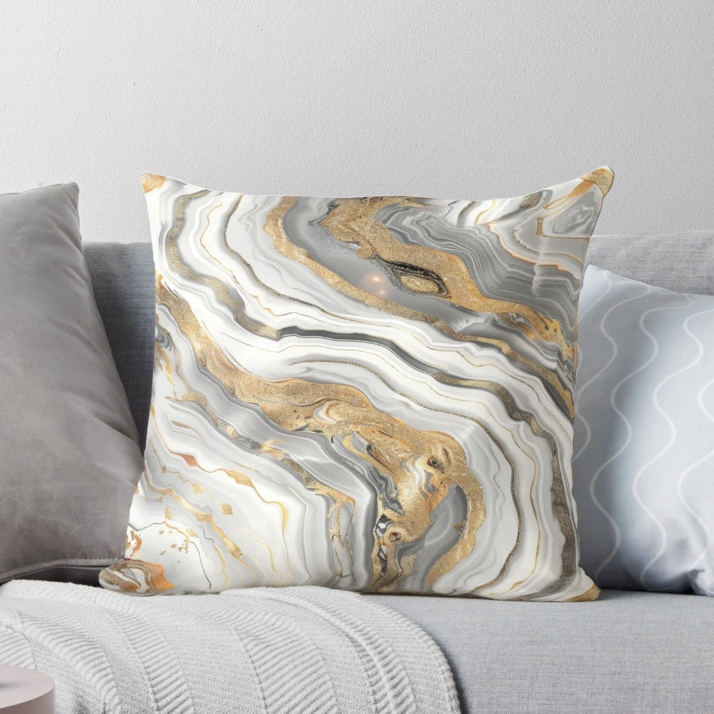 Seamless marble patterns with white, gold, and swirling designs for premium pillows and digital backgrounds