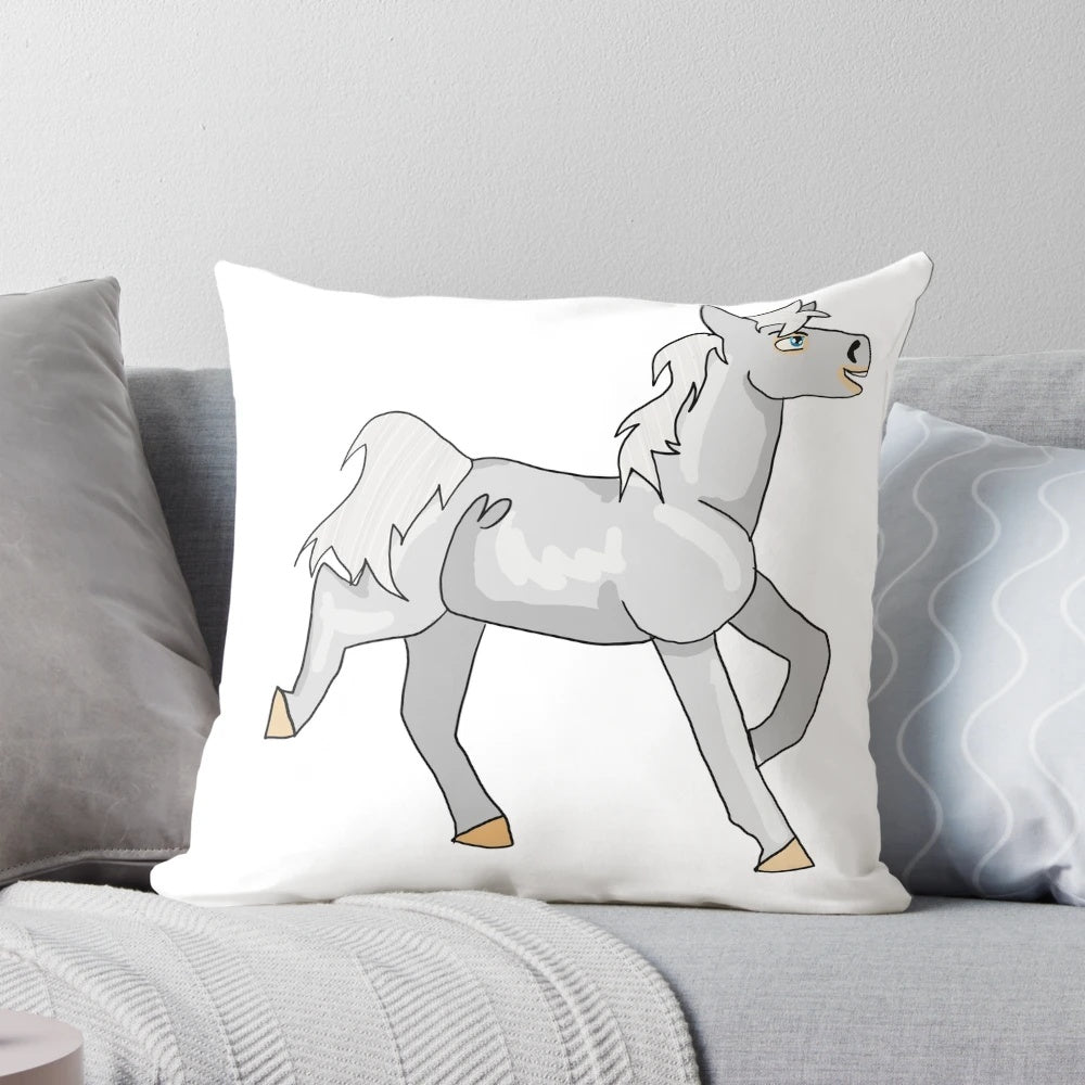 Beautiful white horse decorative pillow, perfect for equestrian-themed home decor.