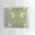 William Morris "Pimpernel" green and white throw pillow with floral design