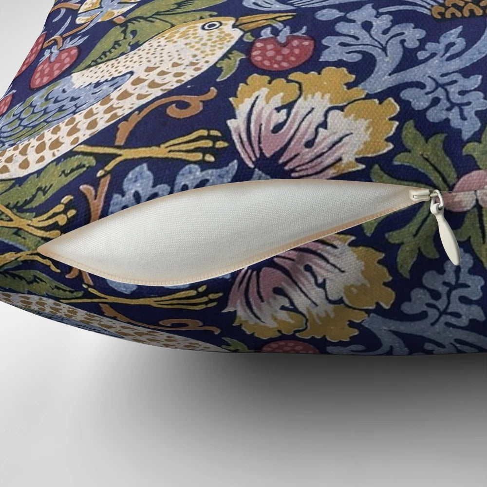 Vibrant Strawberry Thief design 1883 throw pillow by renowned artist William Morris