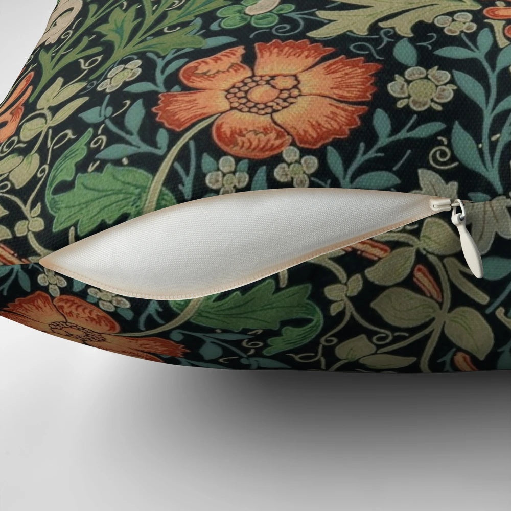 Antique floral decorative pillow featuring a nature-inspired william morris wallpaper pattern
