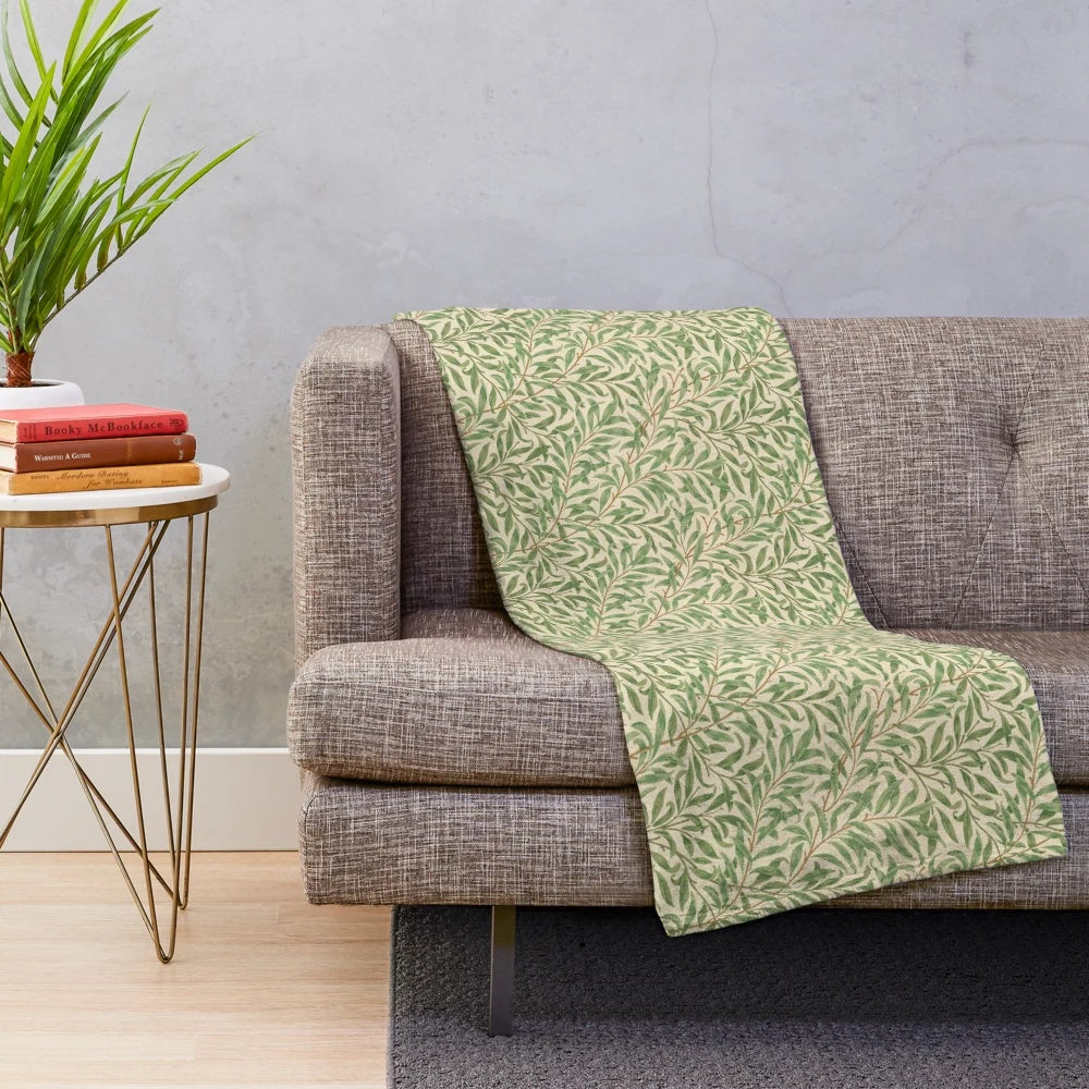 Willow Boughs Plush Blanket with Natural Leaves Pattern