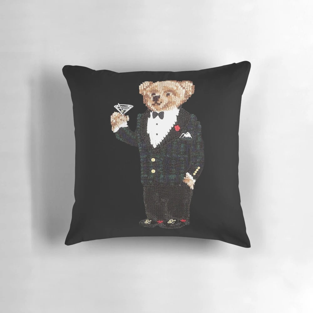 Illustration of a gentleman bear in a woodland setting, holding a pipe, perfect for a cozy reading nook or study space.