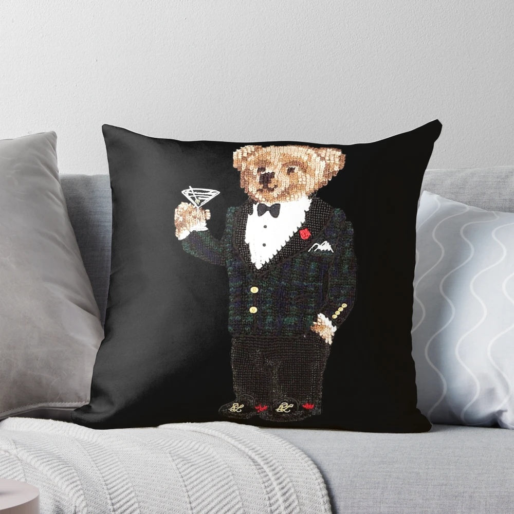 Illustration of a gentleman bear in a woodland setting, holding a pipe, perfect for a cozy reading nook or study space.