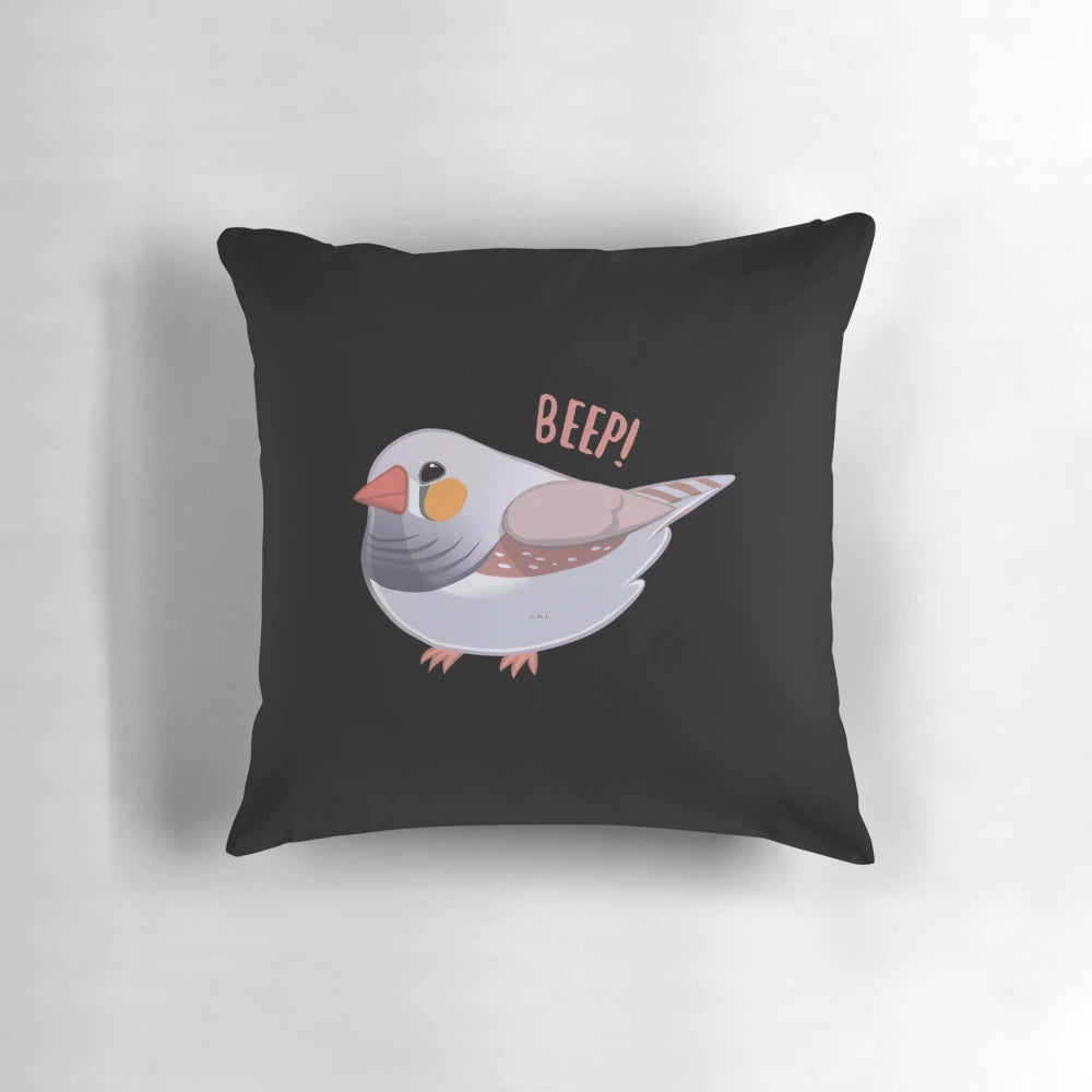 Vibrant zebra finch bird print on a plush, soft pillow for home decor