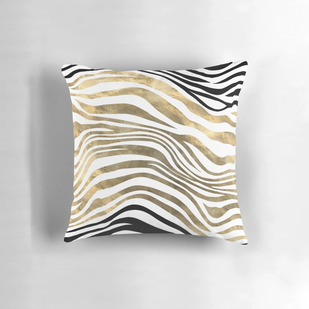 Zebra stripes faux gold foil and black decorative pillow for modern, stylish home decor