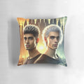 Pillow featuring two angels, one with fire-like powers and the other with water-like powers, in a dynamic pose representing their friendship and conflict.