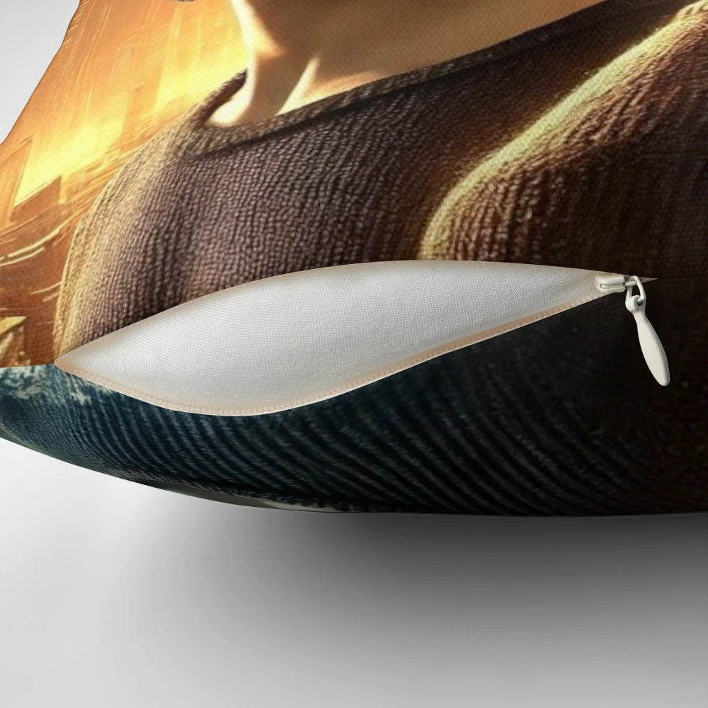 Pillow featuring two angels, one with fire-like powers and the other with water-like powers, in a dynamic pose representing their friendship and conflict.