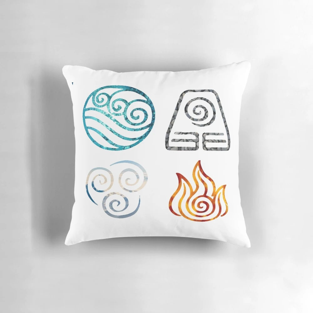 Avatar: The Last Airbender inspired pillow featuring the four elements symbols