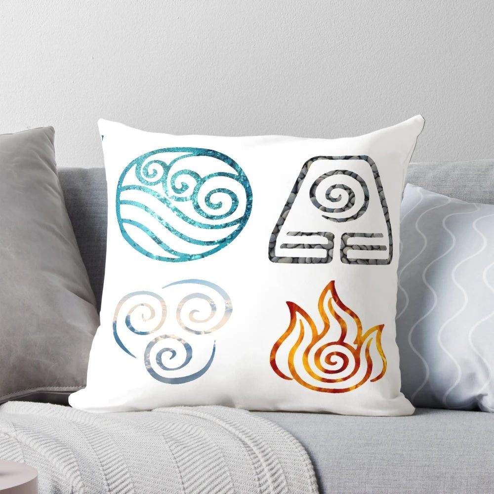 Avatar: The Last Airbender inspired pillow featuring the four elements symbols