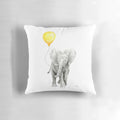 Elephant baby watercolor illustration with a yellow balloon on a soft, plush pillow