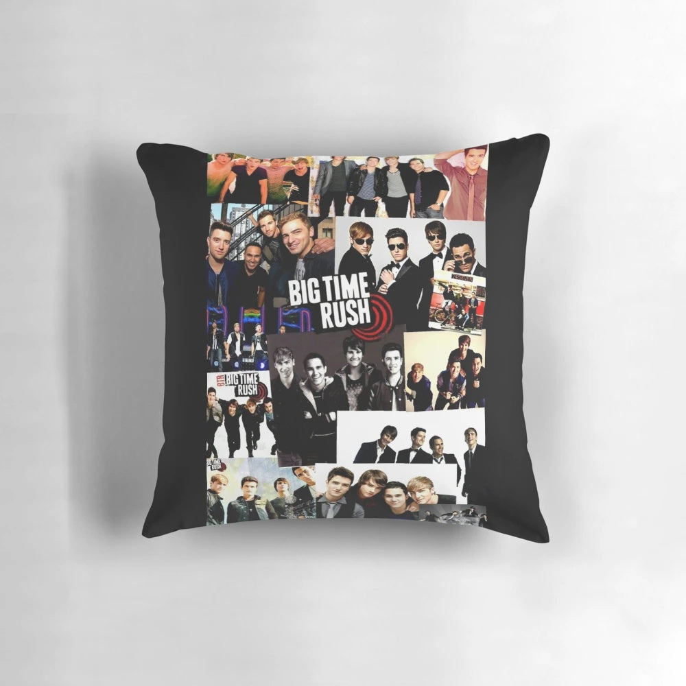 Big Time Rush Eras Tour Pillow, featuring the iconic boy band's album covers
