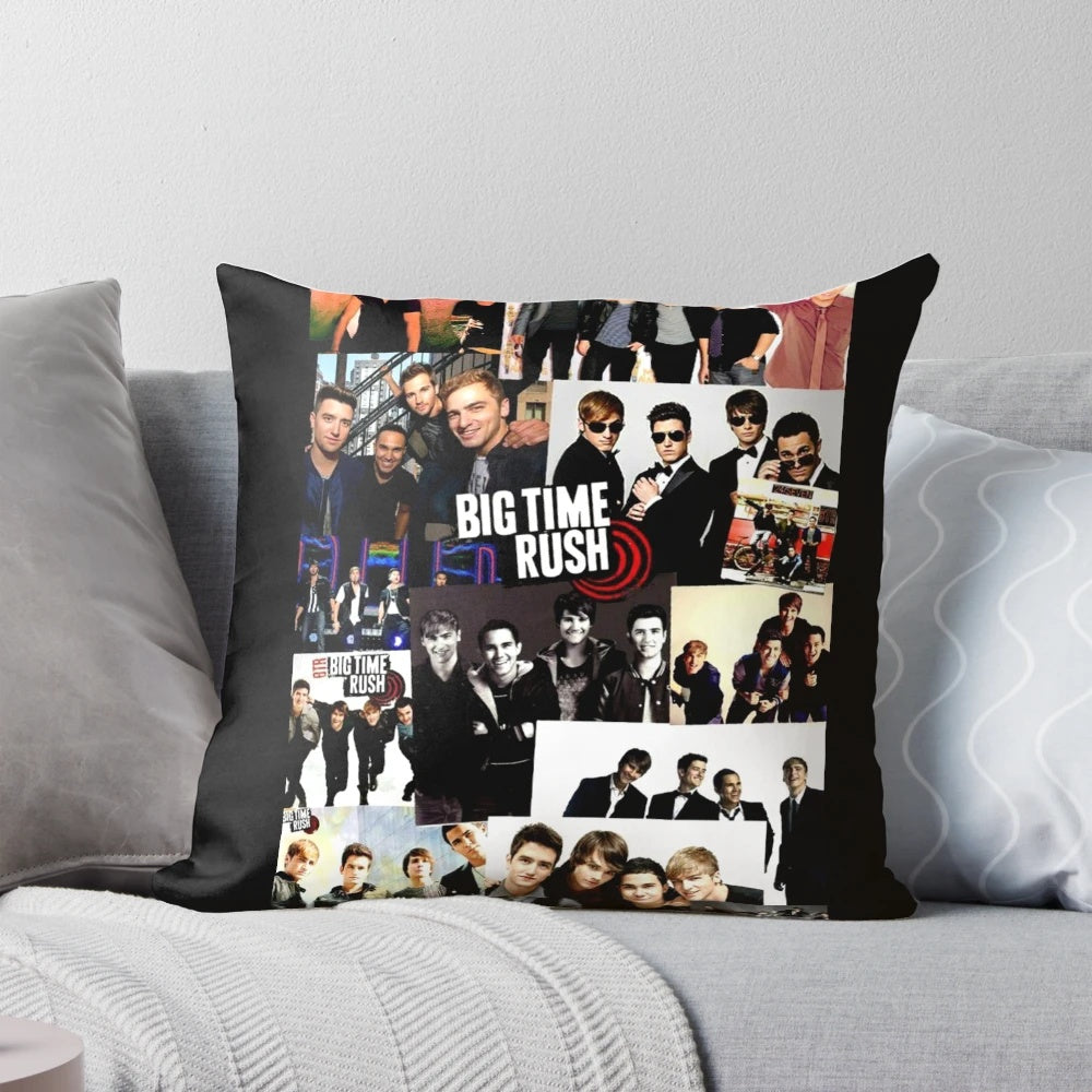 Big Time Rush Eras Tour Pillow, featuring the iconic boy band's album covers