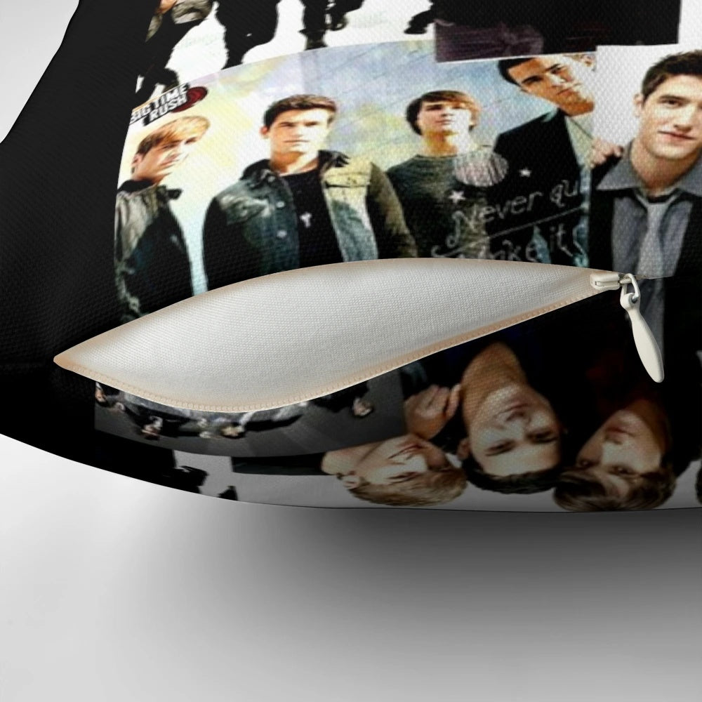 Big Time Rush Eras Tour Pillow, featuring the iconic boy band's album covers