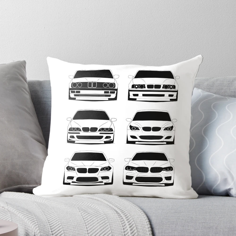 Soft, comfortable pillow featuring the iconic BMW 5 Series generations