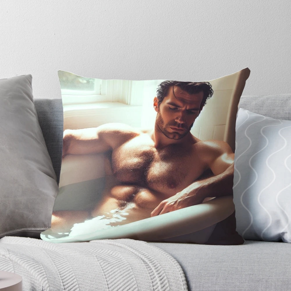 Plush pillow featuring the charming and charismatic image of actor Henry Cavill