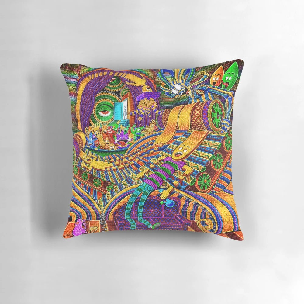 Psychedelic pillow featuring visionary art design to enhance consciousness