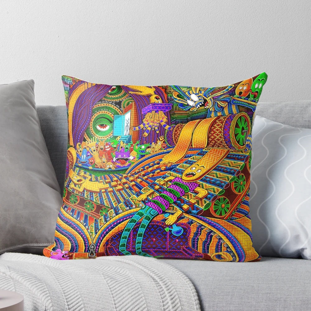 Psychedelic pillow featuring visionary art design to enhance consciousness