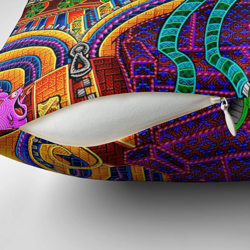 Psychedelic pillow featuring visionary art design to enhance consciousness