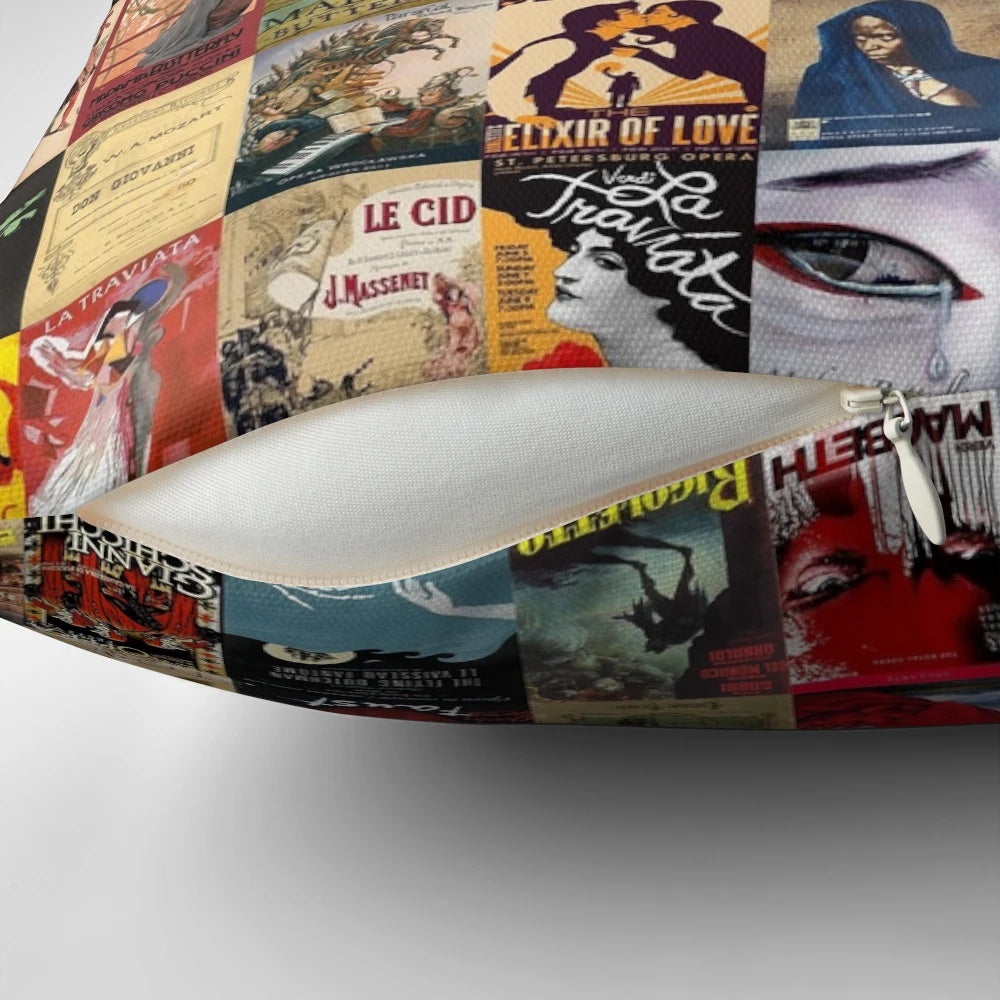 Elegant opera-inspired throw pillow for a touch of musical sophistication
