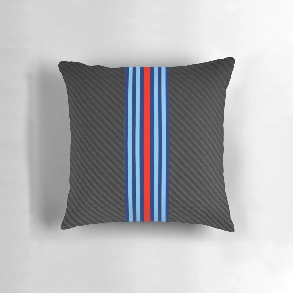 Carbon fiber racing stripes pattern printed on a plush pillow