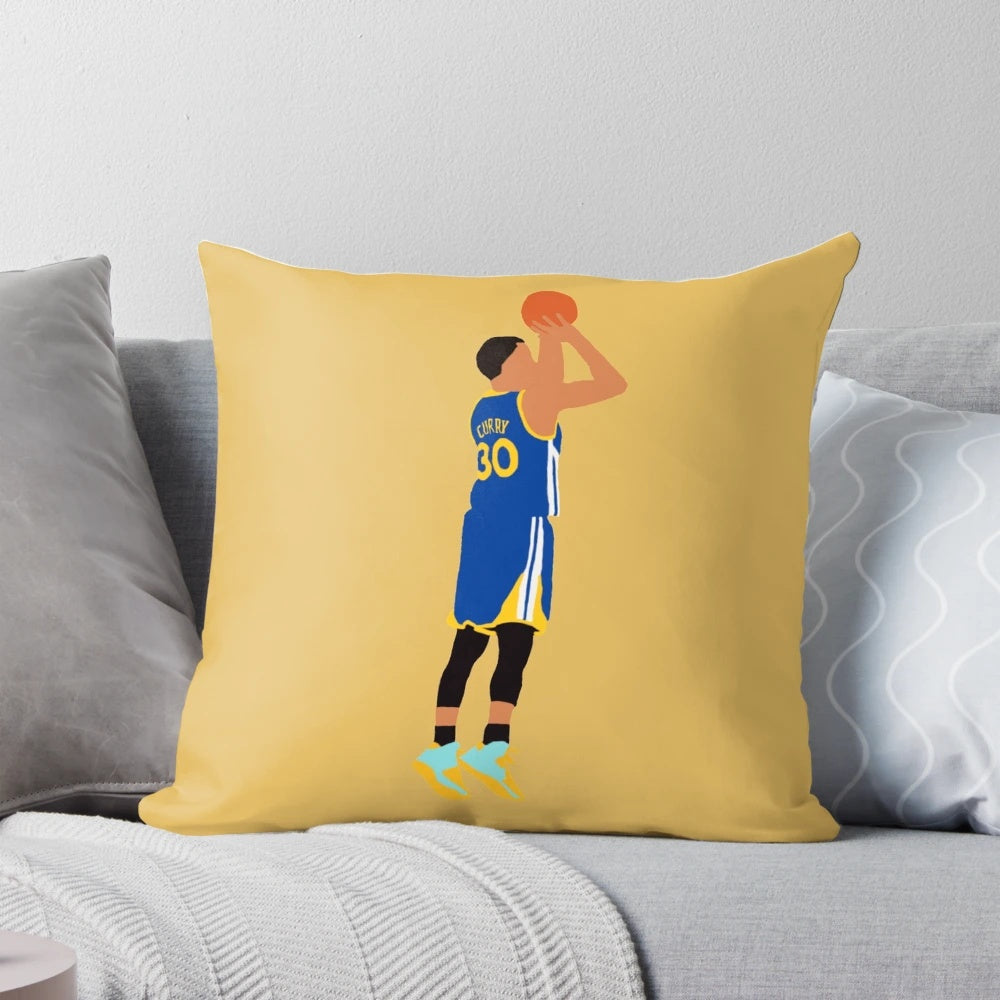 A plush, high-quality pillow featuring an image of NBA superstar Stephen Curry's iconic jumpshot.