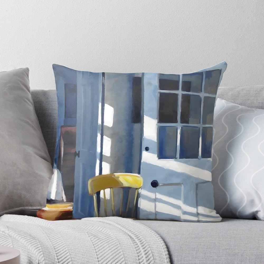 Decorative throw pillow featuring a classic Edward Hopper painting