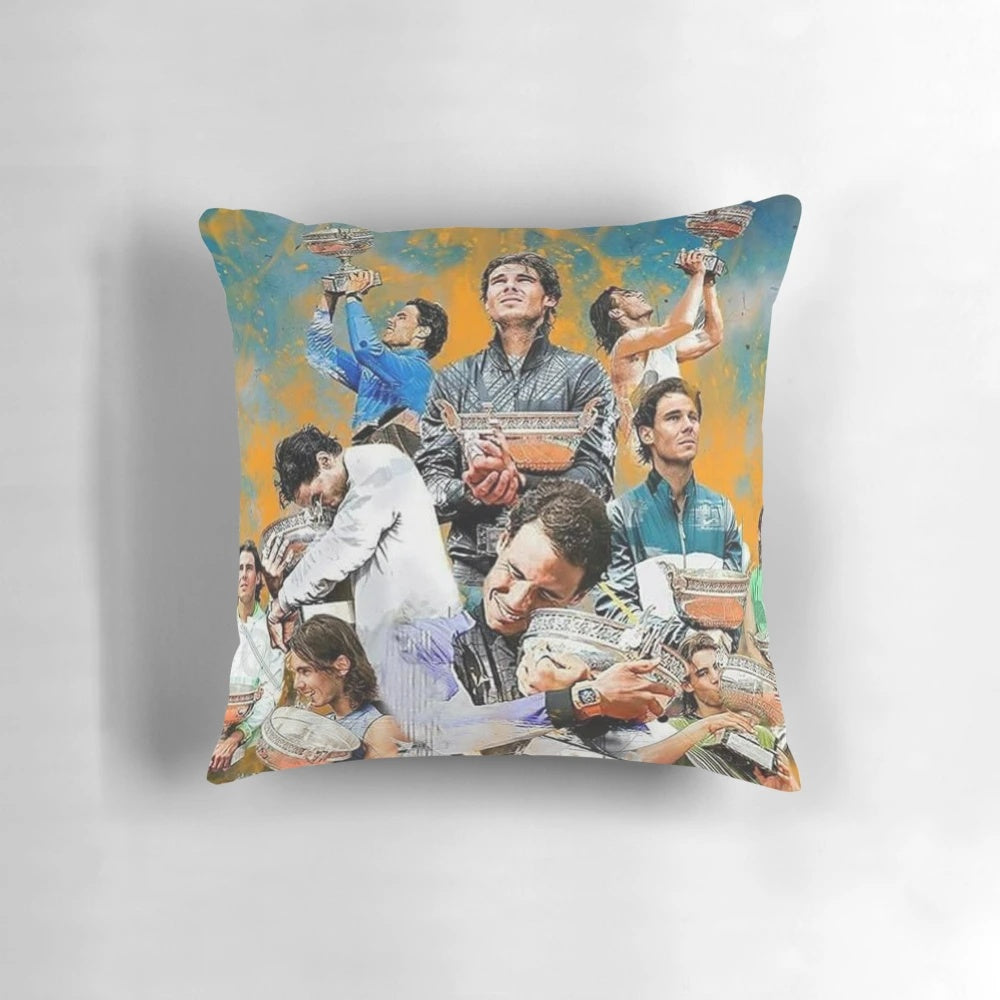 Stylish Rafael Nadal-themed pillow for sports and tennis enthusiasts