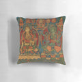 White and green tara statues printed on a plush, comfortable meditation pillow