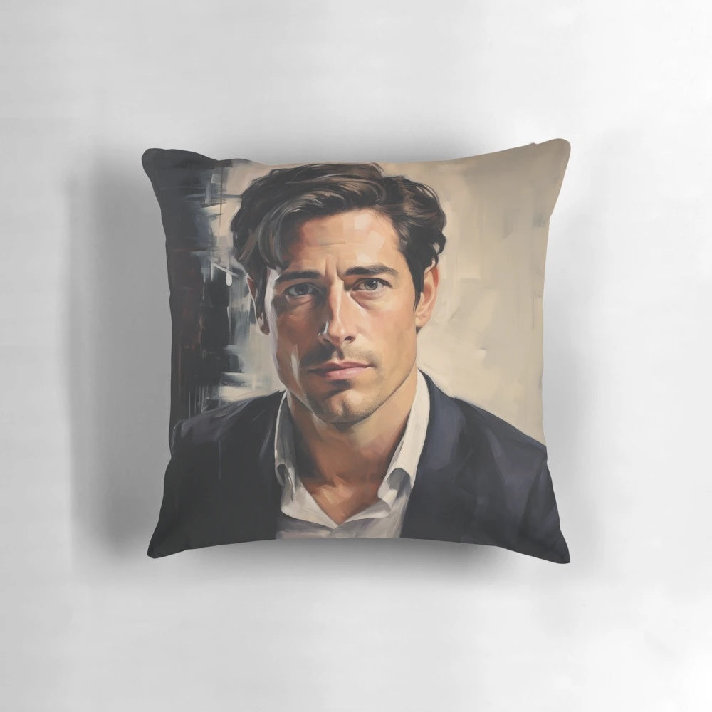 Close-up of the David Muir American Journalist Essential Pillow