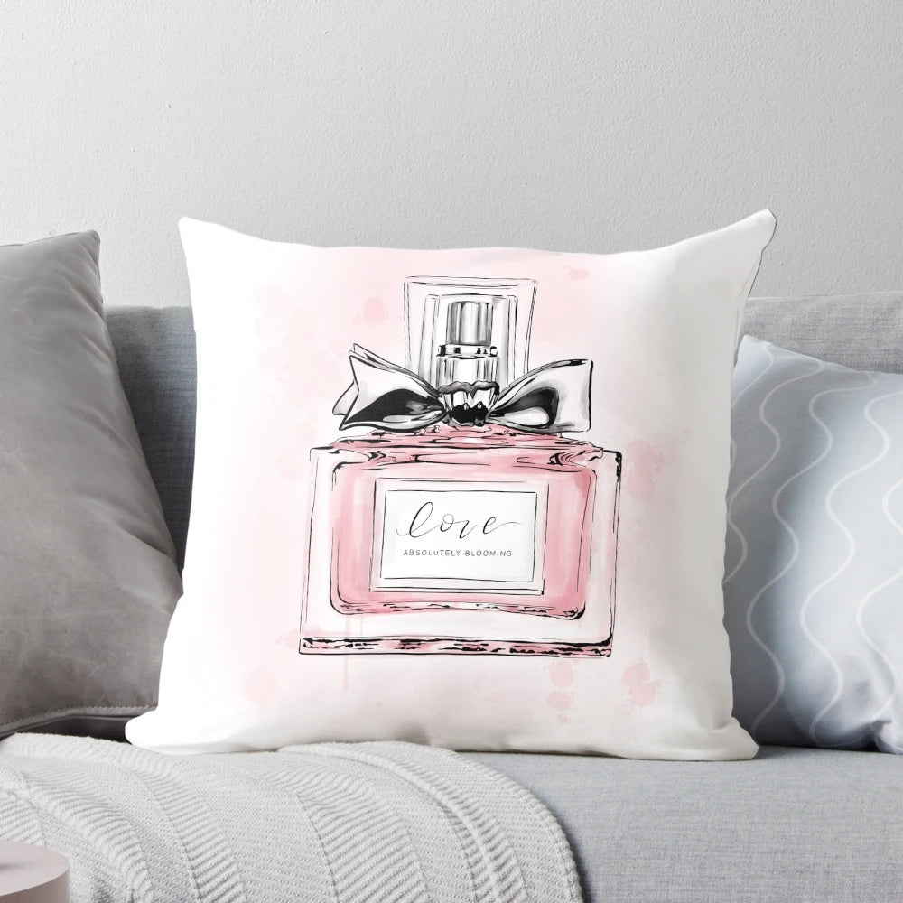 Luxurious pink pillow with a glass case, showcasing a captivating fragrance.