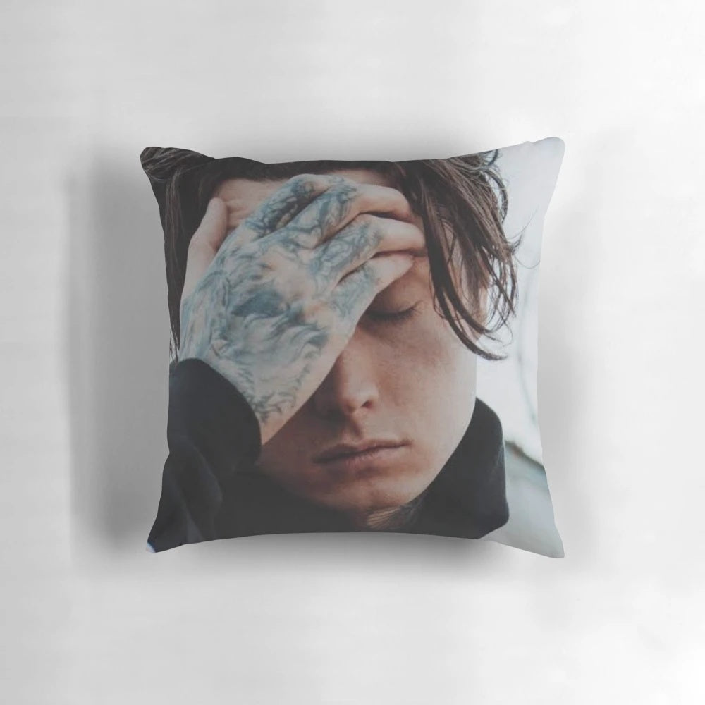 A plush, comfortable Noah Sebastian pillow for fans of the band Bad Omens