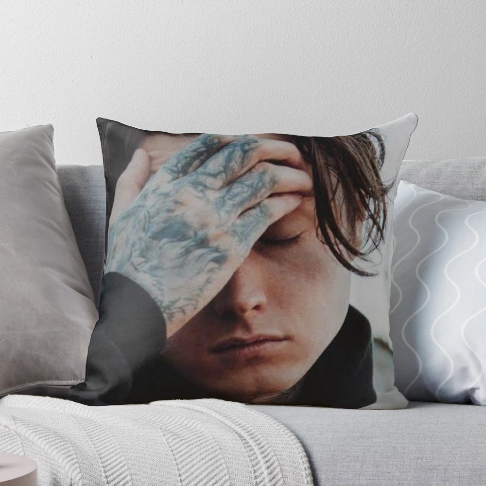 A plush, comfortable Noah Sebastian pillow for fans of the band Bad Omens