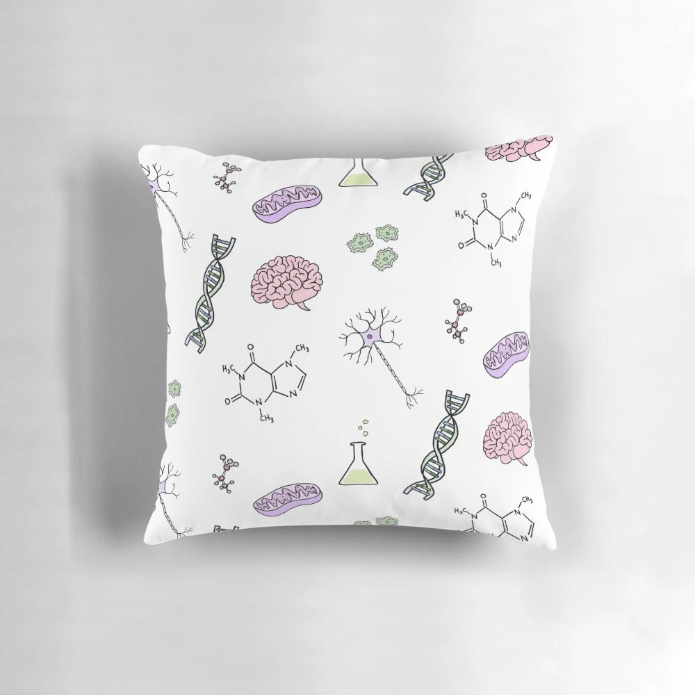 A cozy and educational science-themed pillow with a microscope design.