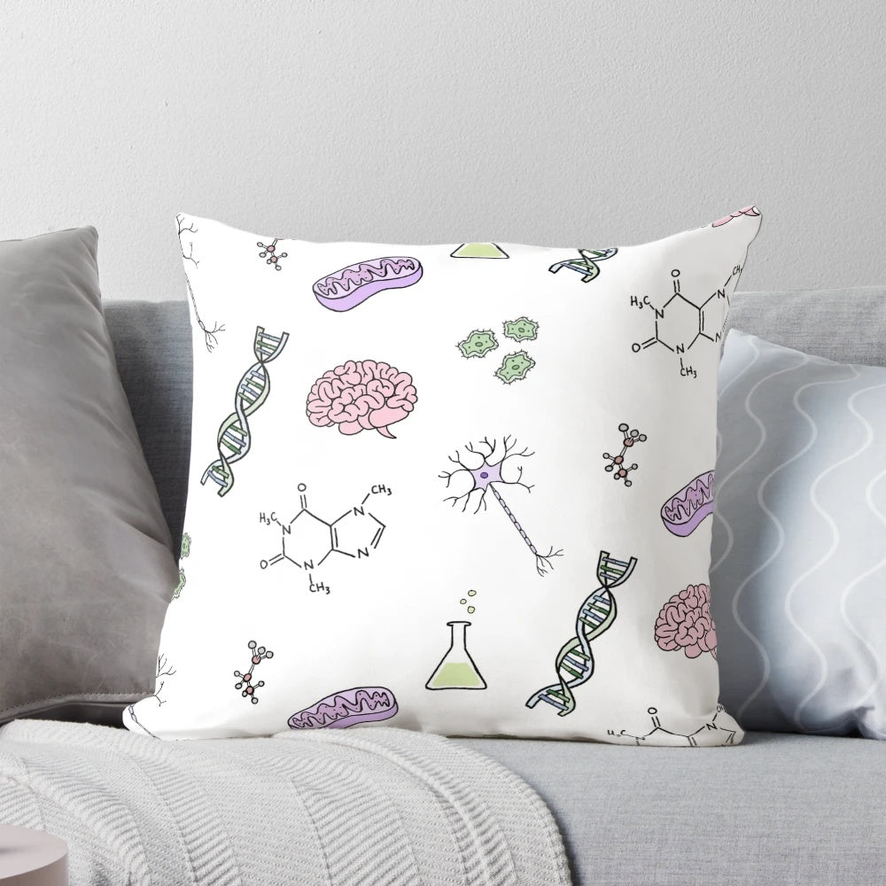 A cozy and educational science-themed pillow with a microscope design.