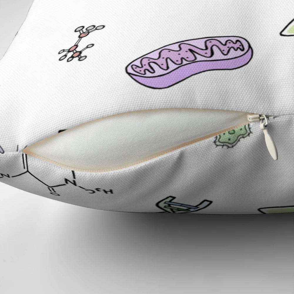 A cozy and educational science-themed pillow with a microscope design.