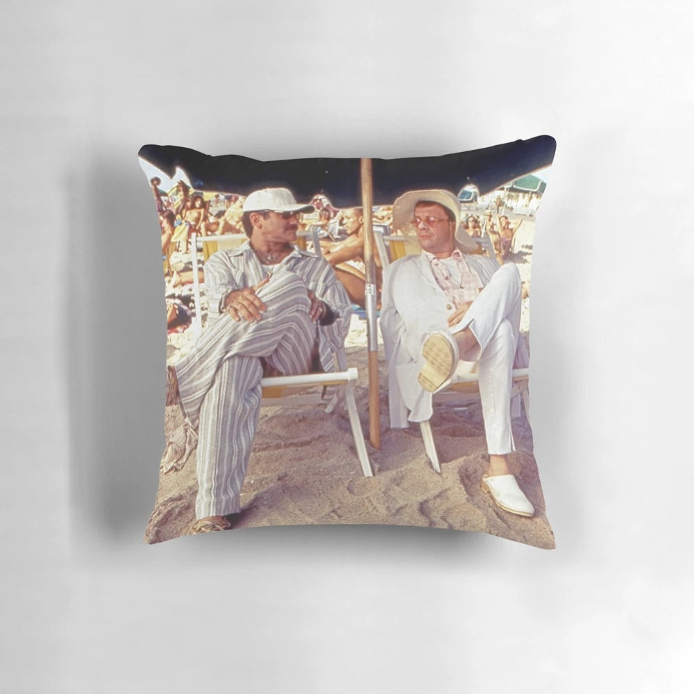 The Birdcage Beach Vibes Pillow, a movie-inspired coastal accent piece for your home