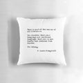 F. Scott Fitzgerald quote pillow featuring the "beauty of all literature" on a blue background