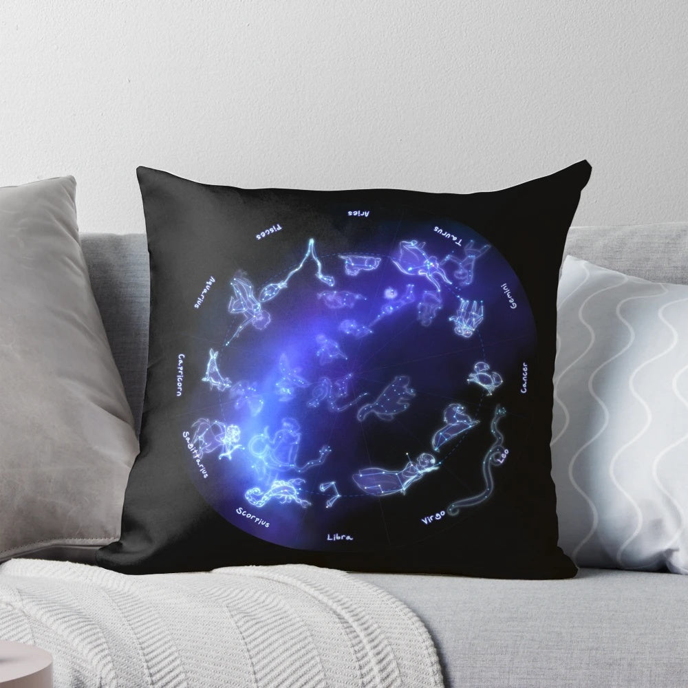 Decorative pillow featuring the zodiac constellations of ancient Greek astrology