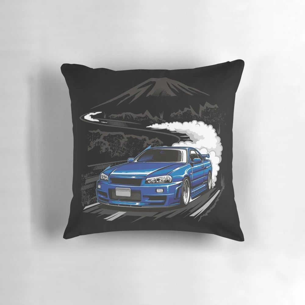 Nissan Skyline R34 blue pillow, featuring the renowned sports car design