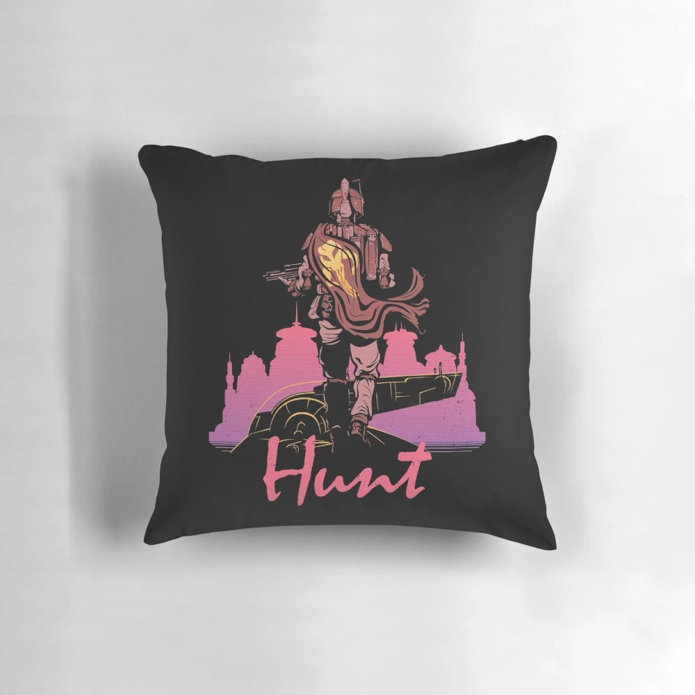 A plush and stylish Hunt Pillow featuring a mashup of Star Wars characters and themes, perfect for any sci-fi enthusiast's home.
