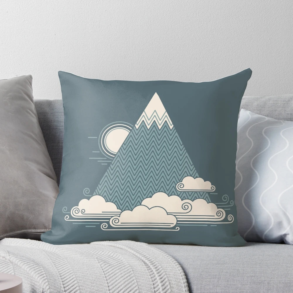 A serene cloud-like mountain pillow with a minimalist art design, perfect for relaxation and comfort.